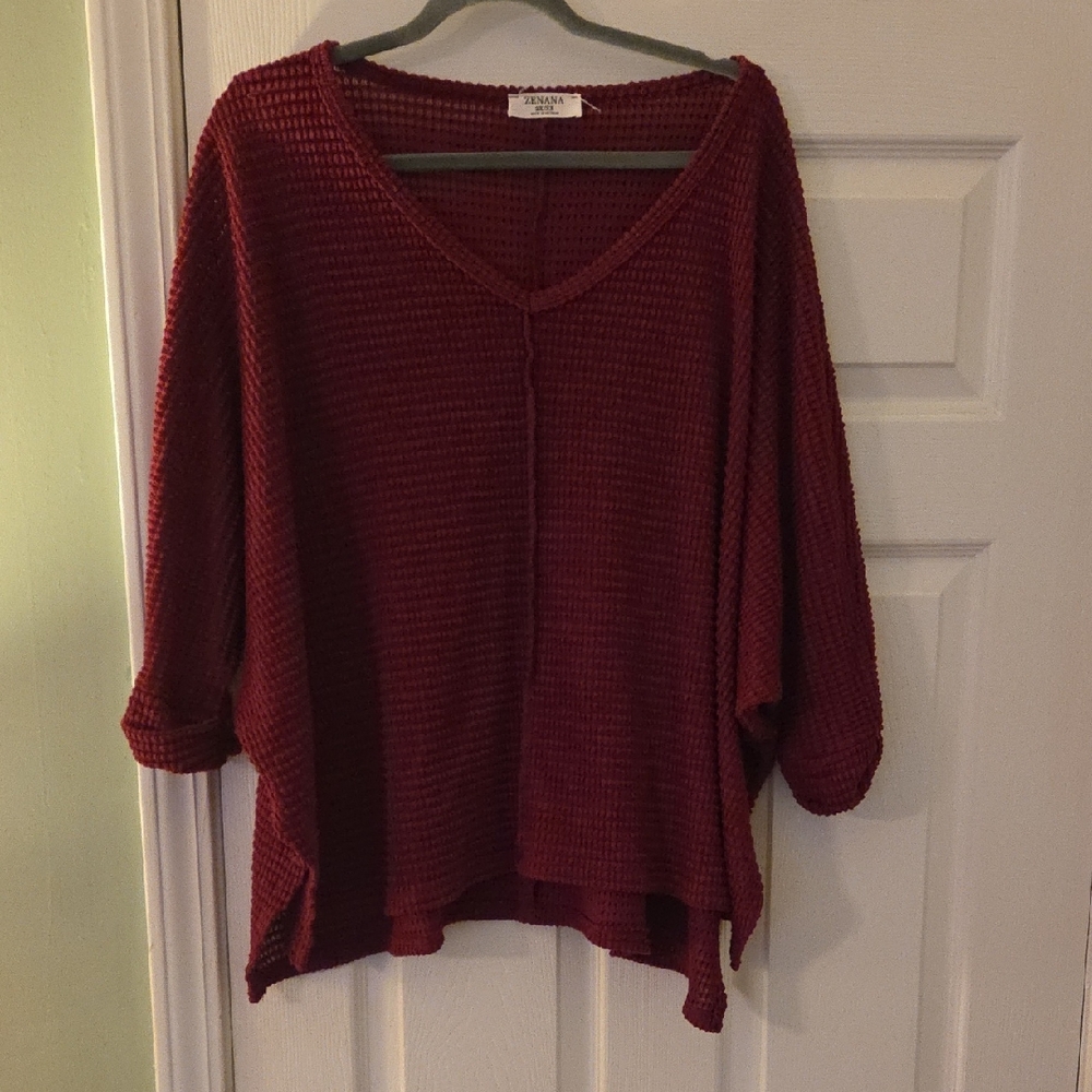 Zenana Outfitters Burgundy V-Neck Sweater